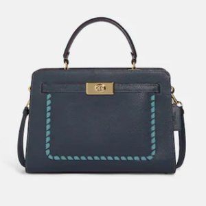NWT Coach Lane Carryall w/Whipstitch-Pebble/Smooth Leather In Denim Multi